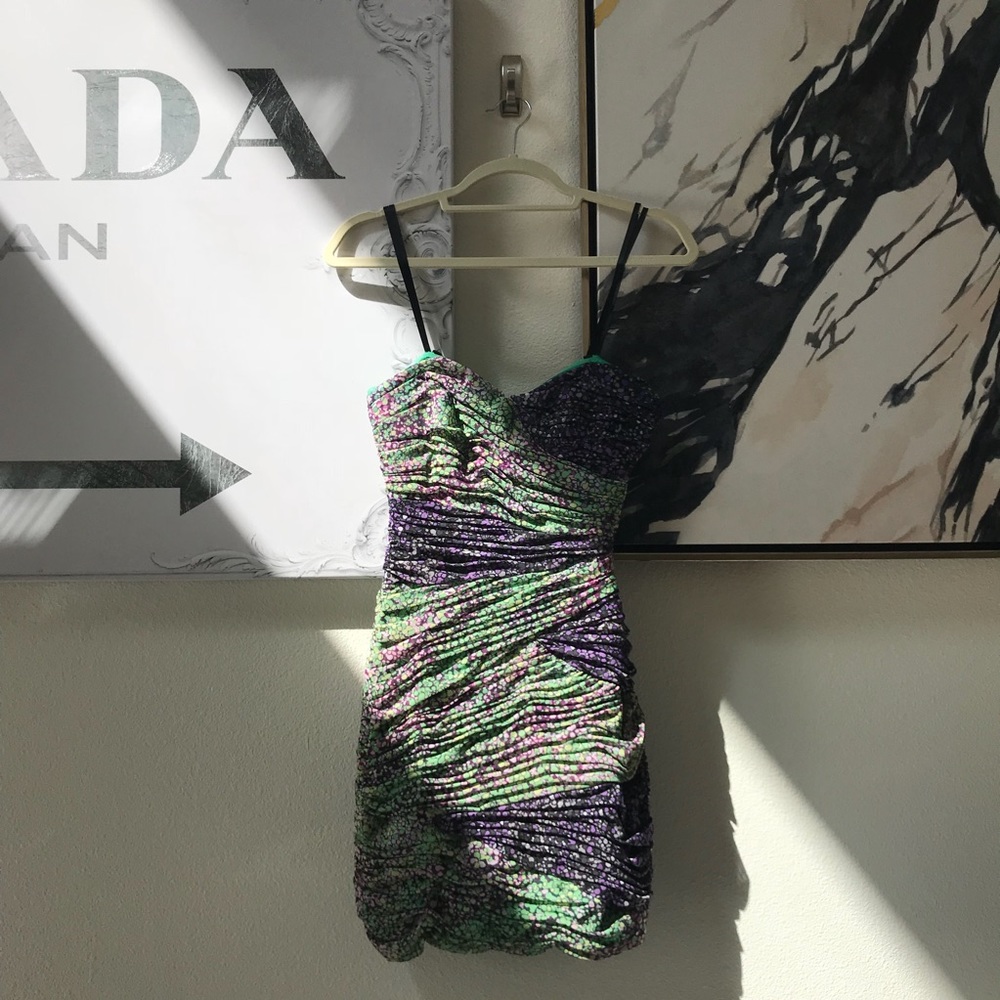 BCBG MAXAZRIA Printed Floral Strapless Dress